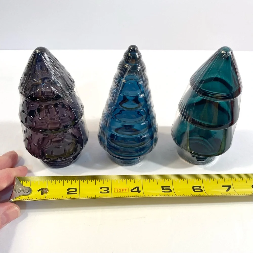 3 Target Bullseye 4” Mini Glass Christmas Trees Black Blue Green Holiday Decor